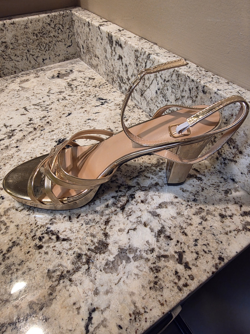 Metallic Gold Strappy Block Heel Sandal - Women